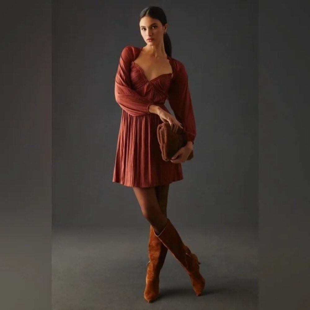 NWT Anthropologie Smocked Tie-Back Mini Dress | Rose | Size M
